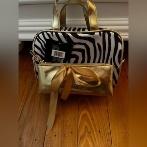 Allegro Zebra Print and Gold Two Piece Cosmetic and Toiletries Bag Set